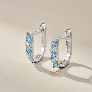 Dylam Stylish 925 Sterling <b>Silver</b> Rhodium Plated Twisted Blue Diamond Marquise Sapphire 5A Cubic Zirconia Jewelry <b>Hoop</b> Earrings - Product Image 4