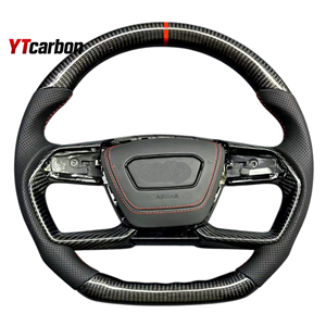 Ytcarbon พวงมาลัยให้ความร้อนสำหรับ <span class=keywords><strong>A6</strong></span> C8 Avant allroad อุปกรณ์ตกแต่งภายในรถพวงมาลัยแบบปรับแต่งได้จริงคาร์บอนไฟเบอร์ - Product Image 1