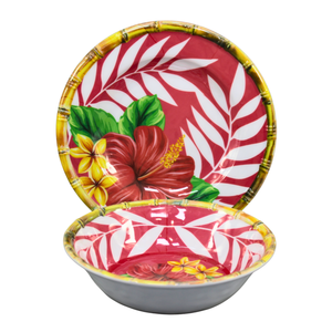 Juego de Vajilla de Melamina con Diseño de Hojas de <span class=keywords><strong>Palma</strong></span> Tropicales, Plato y Tazón Rojos y Verdes de Verano, Venta al por Mayor Directa de Fábrica - Product Image 6