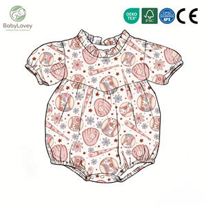 Babylovey ODM OEM Mono de Verano para Bebé Niña con Volantes, Estampado Floral Vintage, de Bambú, Venta al por Mayor - Product Image 1