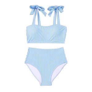 2026 Women Striped <b>Bikini</b> <b>Set</b> Tie Shoulder High Waisted Swimsuit Two Piece Bathing Suit Summer Beachwear - Product Image 5