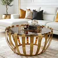 Table basse ronde de luxe en verre, en acier inoxydable doré, table à thé personnalisée pour salon, meubles d'intérieur
