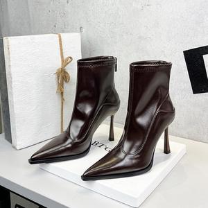 Zapatos elegantes para fiestas, estilo charol - tacones de aguja negros con punta en pico y sandalias para mujer - Product Image 5