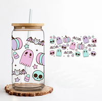Gobelets UVDTF personnalisés 16oz 20oz 24oz Autocollant de transfert de logo de dessin animé lavable UV DTF verre gobelets pour tasse à café vente en gros