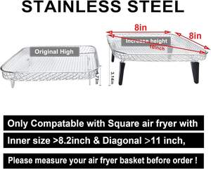 Rejilla cuadrada para <span class=keywords><strong>freidora</strong></span> de aire de 8 pulgadas, accesorios deshidratadores de 3 pilas para juegos de herramientas para barbacoa, acero inoxidable 304, fácil de limpiar - Product Image 3