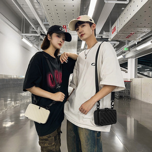 Unisex Casual <b>Small</b> Square <b>Bag</b> <b>Black</b> Hard Box Style Letter Single Shoulder Crossbody PU <b>Bag</b> Fashionable Versatile New - Product Image 5