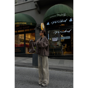 Manteau court en cachemire marron style vintage pour femme, coupe étrusque, taille XL, imprimé tendance, respirant, élégant, avec fourrure amovible - Product Image 2