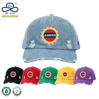 Großhandel Bestseller Gewaschene Denim Dad Hat mit Individuellem Logo Distressed Baseball Cap