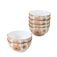 HIXIN Ensemble de 6 pièces de vaisselle en céramique émaillée à motif de camélia japonais vintage, compatible micro-ondes, pour nouilles et usage domestique