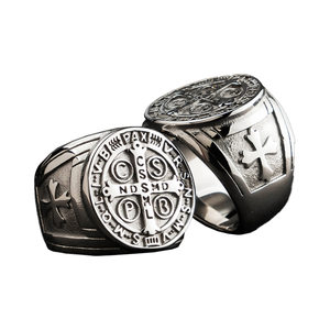 Anillo de Hombre de Acero Inoxidable con Cruz Cristiana de Jesús, Joyería Religiosa de Moda, Insignia de San Benito, Estilo Gótico - Product Image 3
