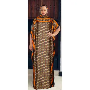 African Large Size Chiffon Floral Printed Dress Loose Robe Hijab Long Muslim Woman Dress Abaya