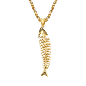 Collier unisexe avec pendentif en forme d'arête de poisson, en acier inoxydable, design squelette, pour hommes et femmes - Product Image 5