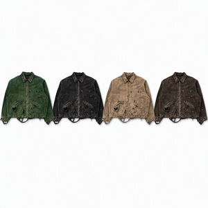 Chaqueta de Hombre XINHUI Personalizada con Cremallera, de Lona de Algodón Grueso, Estilo Vintage Desgastado, Ropa de Trabajo, OEM, ODM, Marca Privada, Venta al Por Mayor - Product Image 6