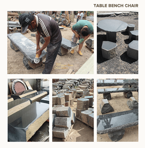 Banc de jardin robuste personnalisé avec dossier en pierre de basalte polie, bancs en pierre naturelle pour la décoration de jardin et de villa - Product Image 3