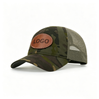 Gorra trucker de malla estilo Richardson 111P con camuflaje sublimado y parche de cuero, gorra Richardson bordada, gorra trucker de malla personalizada