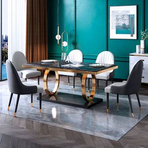 Set <span class=keywords><strong>Tavolo</strong></span> <span class=keywords><strong>da</strong></span> Pranzo Rettangolare Moderno di Lusso in Marmo con Sedie e Base in Acciaio Inossidabile - Offerta Imperdibile per Arredamento Sala <span class=keywords><strong>da</strong></span> Pranzo - Product Image 3