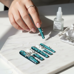 Chiodi corti da bara con Aura Chic in stile cometa blu Set presson in plastica ABS fatto a mano con colla - Product Image 3