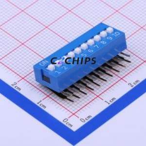 DA-10 DIP Switch Through hole Component (THT) Switch Flat Toggle, Raised Type Single Pole Single Throw 10 PC Pin - Product Image 1