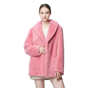 Spot Product Solid Mid Length Faux Mink Fur Coat Full Sleeve Women Real Feeling Soft Fur Coats