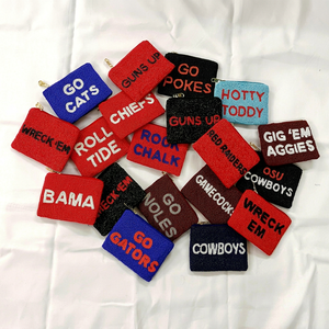 Embroidered <b>Canvas</b> Coin Purses <b>Mini</b> Zipper Closure Unisex Casual Style College Team Logo Pouches - Product Image 1