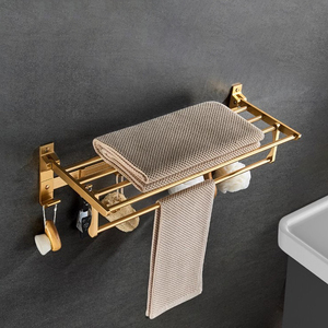 Set di Accessori Bagno di Lusso in Alluminio Spaziale Oro Spazzolato, Montaggio a <span class=keywords><strong>Parete</strong></span>, Antiruggine, Kit Hardware per Toilette <span class=keywords><strong>da</strong></span> Hotel con Portasciugamani - Product Image 3