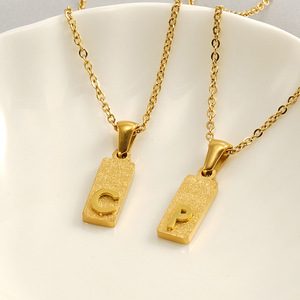 Zogxin Letter Pendant Necklace Gold Plated Stainless Steel Rectangular Alphabet Chain For Women Everyday Wear - Product Image 2