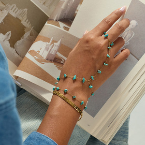 Cadena de mano chapada en oro de 18 quilates, acero inoxidable <span class=keywords><strong>316L</strong></span> con cuentas de turquesa natural, joyería de brazo Boho Chic para mujer - Product Image 3