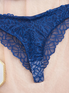 Blue Floral Lace Womens Intimates <b>Sexy</b> Lingerie <b>Set</b> Sheer Mesh Underwire Bra and Thong <b>Set</b> Elegant Womens Bra <b>Set</b> OEM ODM - Product Image 5