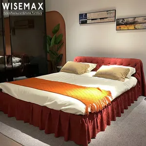 WISEMAX家具奢华独特设计卧室超细纤维皮床现代高靠背带纽扣特大号家用卧室床
