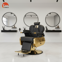 Fauteuil de Barbier au Design Moderne, Luxe Or et Noir, Hydraulique et Inclinable, pour Salons de Coiffure Haut de Gamme pour Hommes