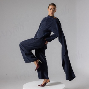 Bộ đồ nữ mùa thu đông đang thịnh hành: Khăn choàng và quần 2 món, màu trơn, dài chấm đất, dành cho phụ nữ Hồi giáo. - Product Image 4