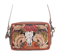 Dompet Kulit Sapi Asli Wanita India, Motif Bunga Barat, Buatan Tangan, Model Roper, Vintage, Resleting, Portabel, Aksesoris Musim Panas