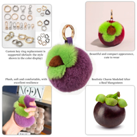 Porte-clés en fourrure de lapin Rex, breloque de sac en peluche mignonne en forme de mangoustan, pendentif moelleux, accessoire de sac à main, vente en gros, OEM, ODM, personnalisé
