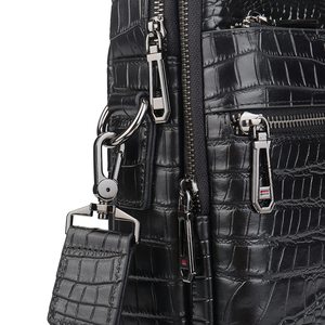 Sac à bandoulière en cuir véritable noir pour ordinateur portable, motif crocodile/alligator, en cuir de vachette, pour homme d'affaires - Product Image 6