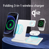 Nouveau chargeur sans fil rapide 15W avec lumière LED nocturne, support magnétique pliable pour iPhone, pour téléphones, montre connectée, charge 3-en-1