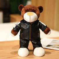 Nouveau casque de moto ours en peluche veste en cuir ours en peluche animaux en peluche poupées moto décoration coffre suspendu accessoire