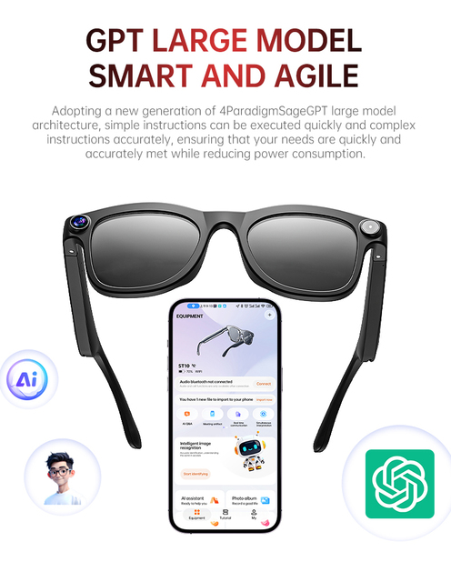 AI Smart Translation Glasses 4K Dual Camera High-definition Stabilization Video Recording Intelligente Brille Gafas with Camera
