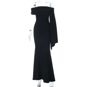 <span class=keywords><strong>Robe</strong></span> longue décontractée noire à épaules dénudées pour femme, idéale pour les soirées et les bals d'été - Product Image 2