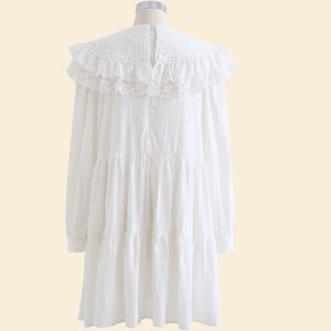 Fabricant de vêtements en gros 100% coton à manches longues col claudine brodé Mini robe <span class=keywords><strong>Dolly</strong></span> en blanc pour les femmes - Product Image 4