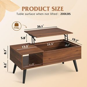 Table basse relevable moderne SENYU avec tiroirs de rangement et étagère ouverte, plateau en bois, design mi-siècle, meubles de salon - Product Image 2