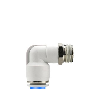 Li Guang Aerodynamics Pneumatic <b>Quick</b> <b>Connector</b> 90 Degree Elbow Threaded <b>Quick</b> Insert White Plastic Copper Plated Nickel - Product Image 1