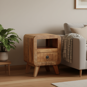 Mango <b>Wood</b> <b>Bedside</b> <b>Cabinet</b> 11.8x11.8x16.1 Inch With Drawer And Shelf For Living Room Storage Furniture - Product Image 2