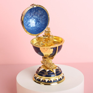Wholesale Fast Shipping Blue Global Retro Egg-Shaped <b>Small</b> Ornament <b>Box</b> with Boat Creative Home Decor <b>Gift</b> - Product Image 2