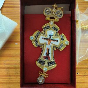 ZDGB-1 Ultima Croce Pettorale Ortodossa Russa in Lega Placcata Oro Greco e Nero con Icona di Gesù, Collana - Product Image 5