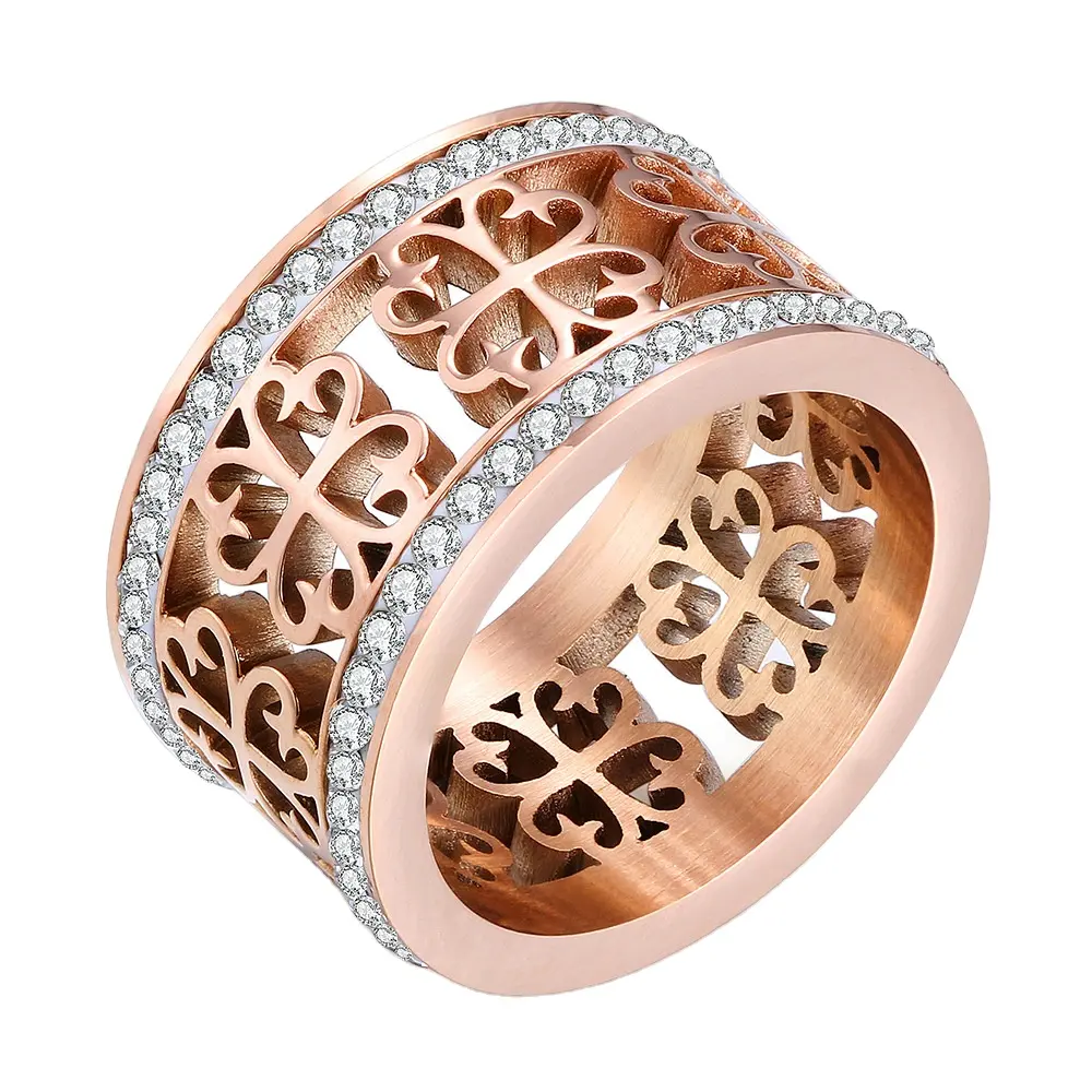 Nuevo anillo de cristal para las mujeres blanco de diamantes de imitación de acero inoxidable de Color oro boda flor femenina anillos joyería adolescente