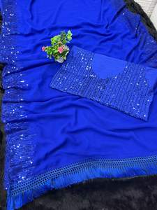Vente en gros Party Wear Georgette Saree Beau Design Broderie Séquence Dentelle Travail en Soie Robe pour Occasions Spéciales - Product Image 4
