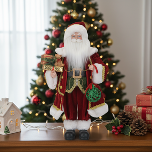 Luxury Velvet Santa Claus Figurine with White Fur Trim Green Vest Ornaments for Premium Holiday Home Display - Product Image 1