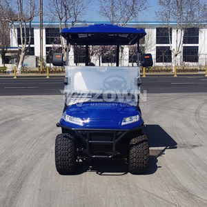Carrito de golf eléctrico azul de 4 plazas con techo y neumáticos todoterreno para uso en exteriores - Product Image 1
