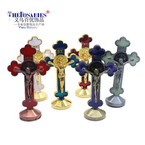 Katholieke Religieuze Jesus Cross Icoon Metalen Standbeelden Olie Droped Kleuren - Product Image 1