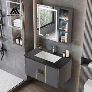 Meuble-lavabo sur pied Mars Villa OEM 120 cm avec pieds dorés, armoire vert émeraude et plateau en pierre blanche pour hôtel - Product Image 5